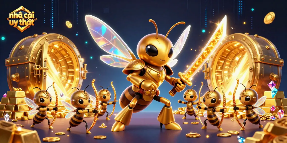 Win big with nhà cái uy tín at a vibrant casino scene filled with golden treasures and cartoon characters.