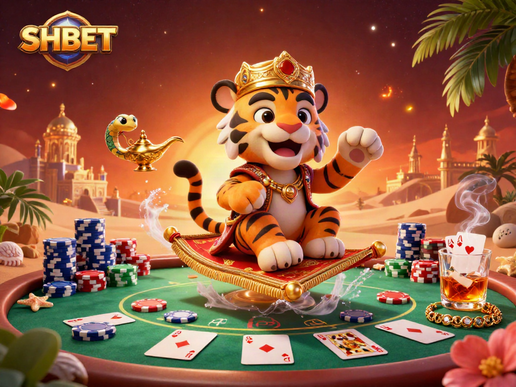 Experience thrilling gaming action with SHBET's vibrant casino scene featuring a unique character ensemble.