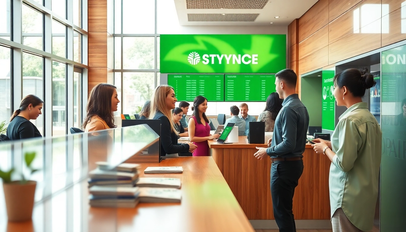 Engaging staff providing money exchange sydney services in a vibrant, modern setting.