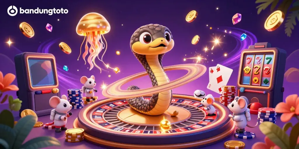 Engage with bandungtoto's vibrant cosmic casino scene featuring unique gambling elements and characters.