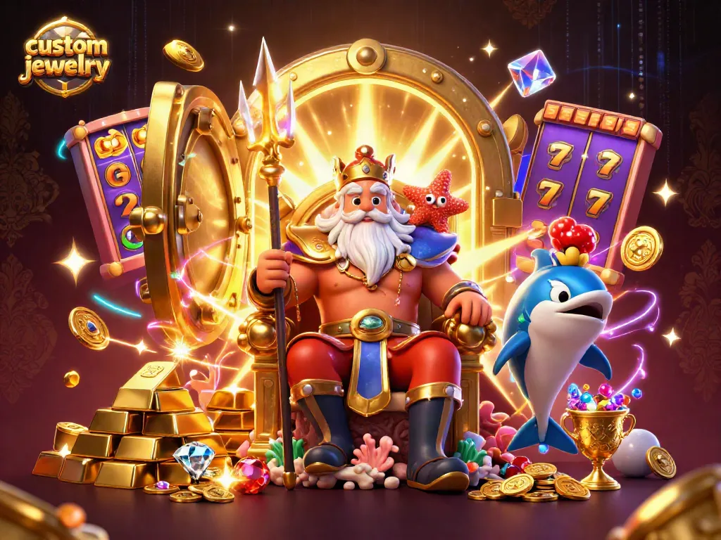 Win big with custom jewelry designs showcased in this vibrant casino scene