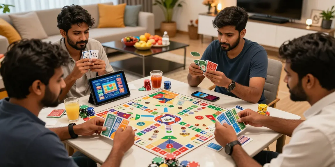 Engaged players at Indo Rummy enjoying a thrilling gaming session with vibrant cards and devices.