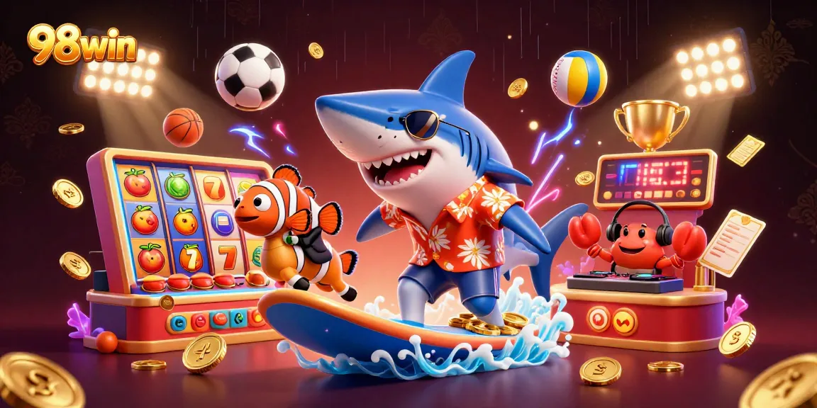 Engage with the thrilling world of 98win online casinos featuring vibrant characters, gold coins, and dynamic game elements.