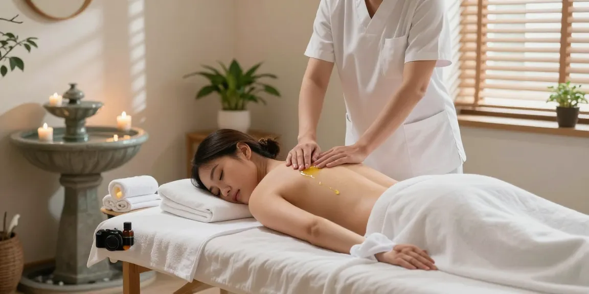 스웨디시 마사지가 진행되는 평온한 마사지룸의 모습