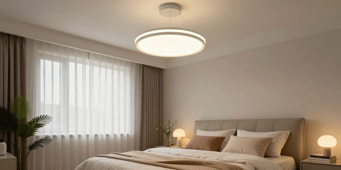 Lustra dormitor elegantă iluminând un dormitor modern cu decor plăcut.