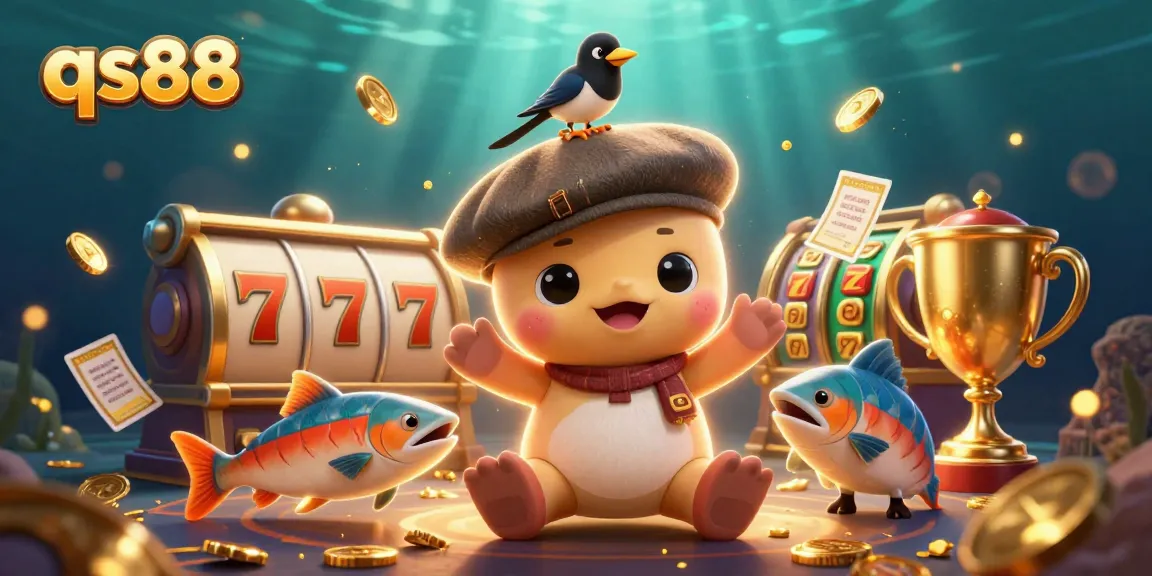 Experience qs88's thrilling slots and jackpot excitement with playful characters in a vibrant casino scene