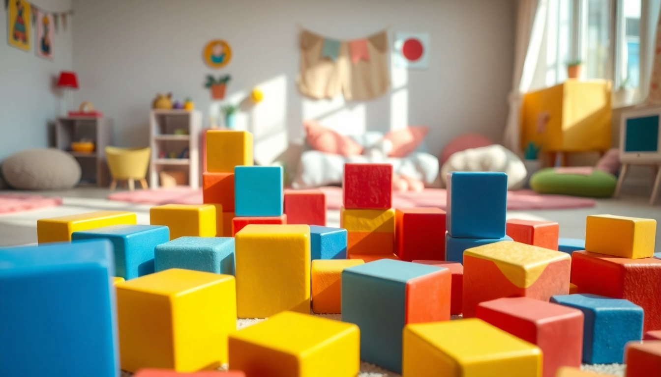 Engaging soft building blocks setup for children; click here to learn more about safe play options.
