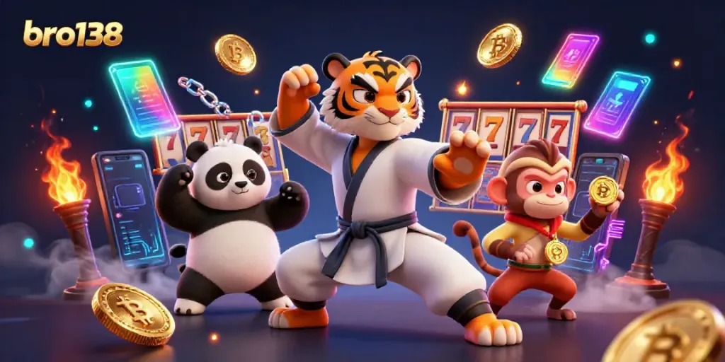 Engage in thrilling slots gameplay with bro138 featuring a kung fu tiger master and a panda disciple.