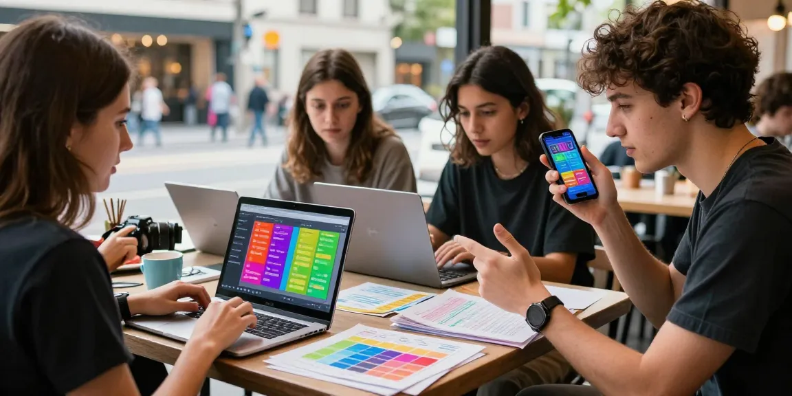 People engaged in colour trading activities at a café, showcasing https://mycolourtrading.com/ in vibrant urban setting.