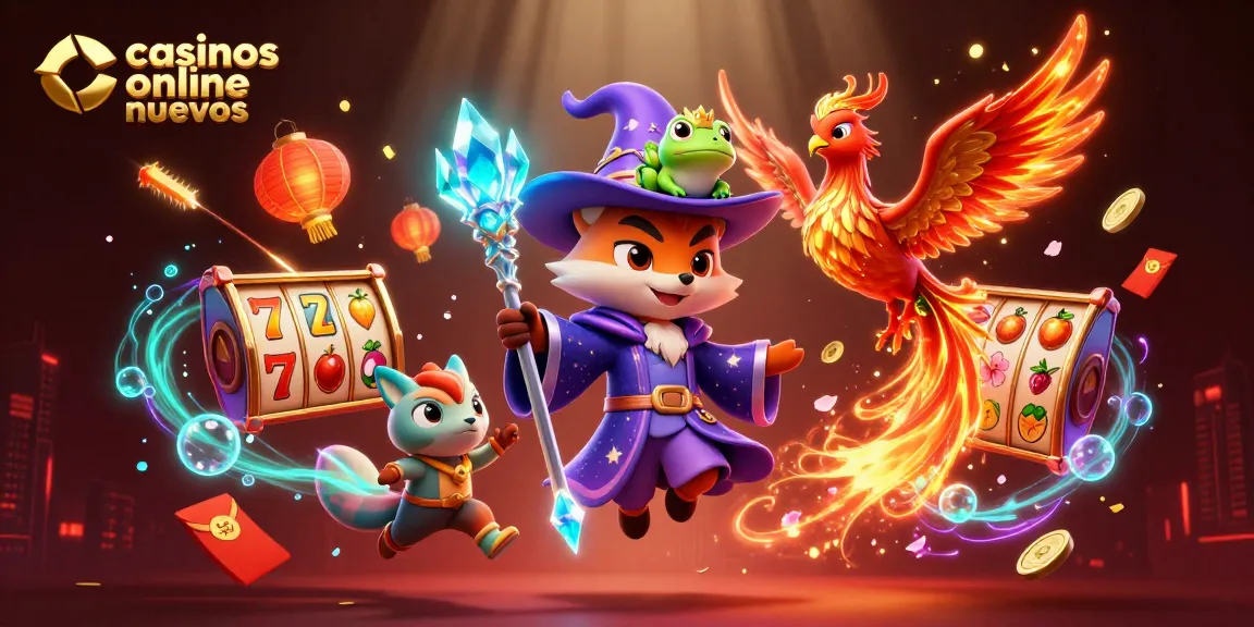 Explora los casinos online nuevos y sus atractivos juegos en esta ilustración mágica.
