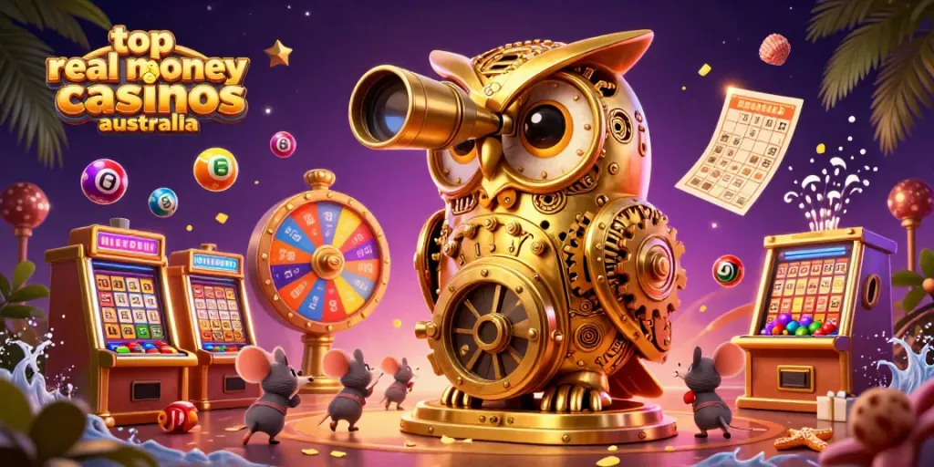 Experience the excitement of the top real money casinos Australia with vibrant, dynamic 3D elements.