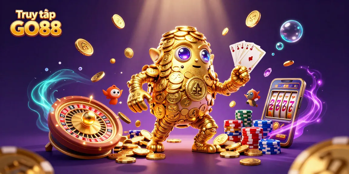 Experience thrilling gaming action at Truy cập GO88 with captivating golden golem and dynamic casino elements.