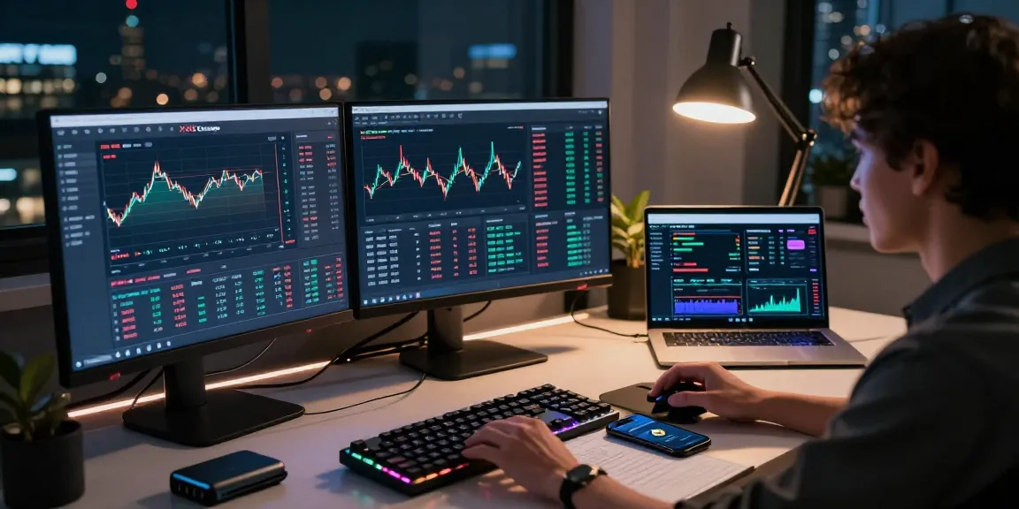 XXKK Exchange interface displayed on monitors in a sophisticated crypto trading workspace, highlighting advanced trading tools and security features.