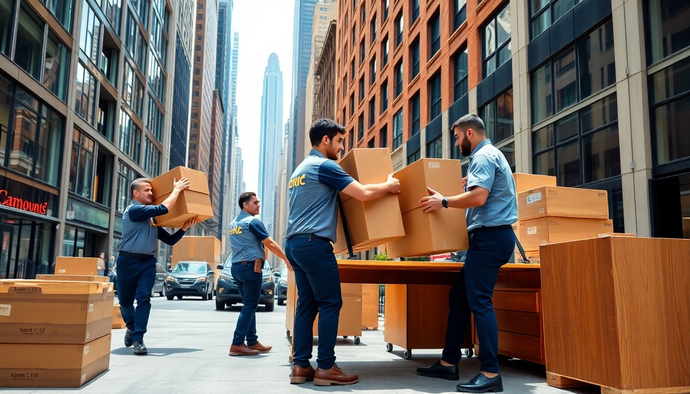 Efficient Office Moving Services NYC with professional movers carefully relocating office furniture.