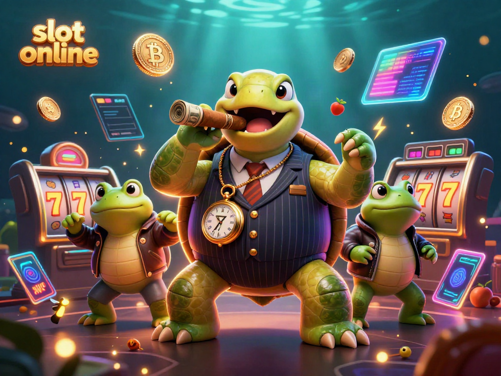 Experience thrilling slot online adventures with a snapping turtle mobster and bullfrog enforcers in a vibrant casino