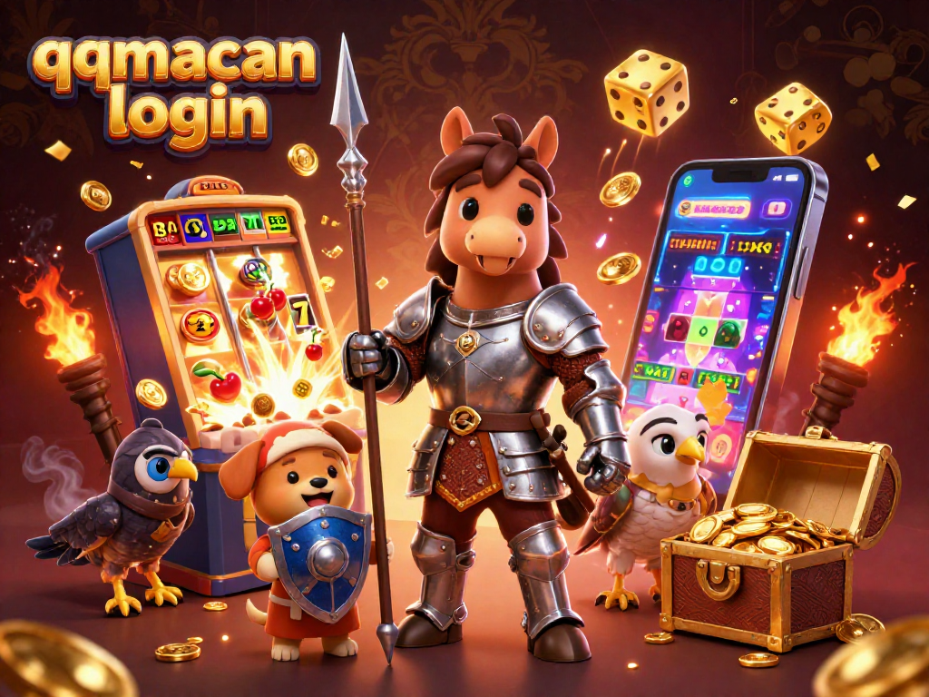 Experience the thrill of casino gaming with qqmacan login, featuring a knight, squire, and falcon amid explosive slot action.