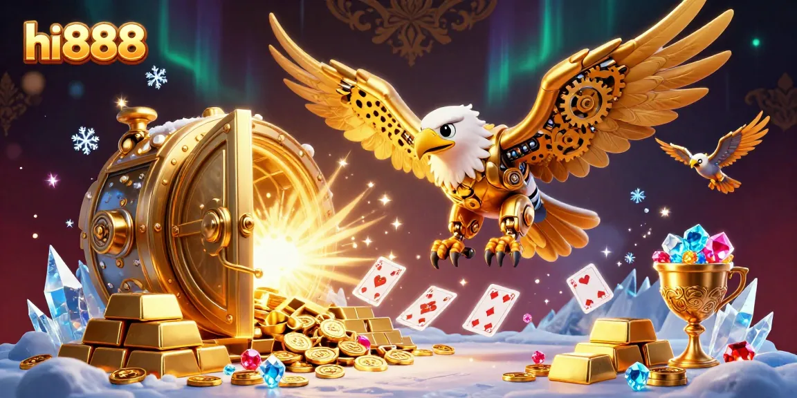 Bet on hi888 with thrilling cybernetic eagle and extravagant golden treasures.