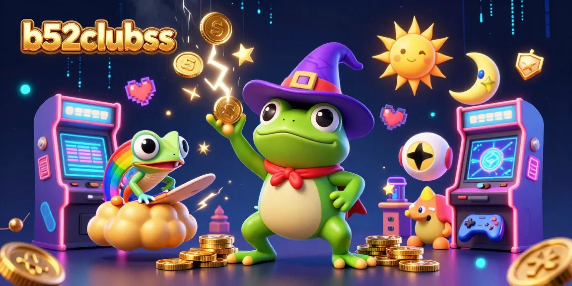 Play exciting games at b52clubss with golden coins, 3D characters, and vibrant casino elements.